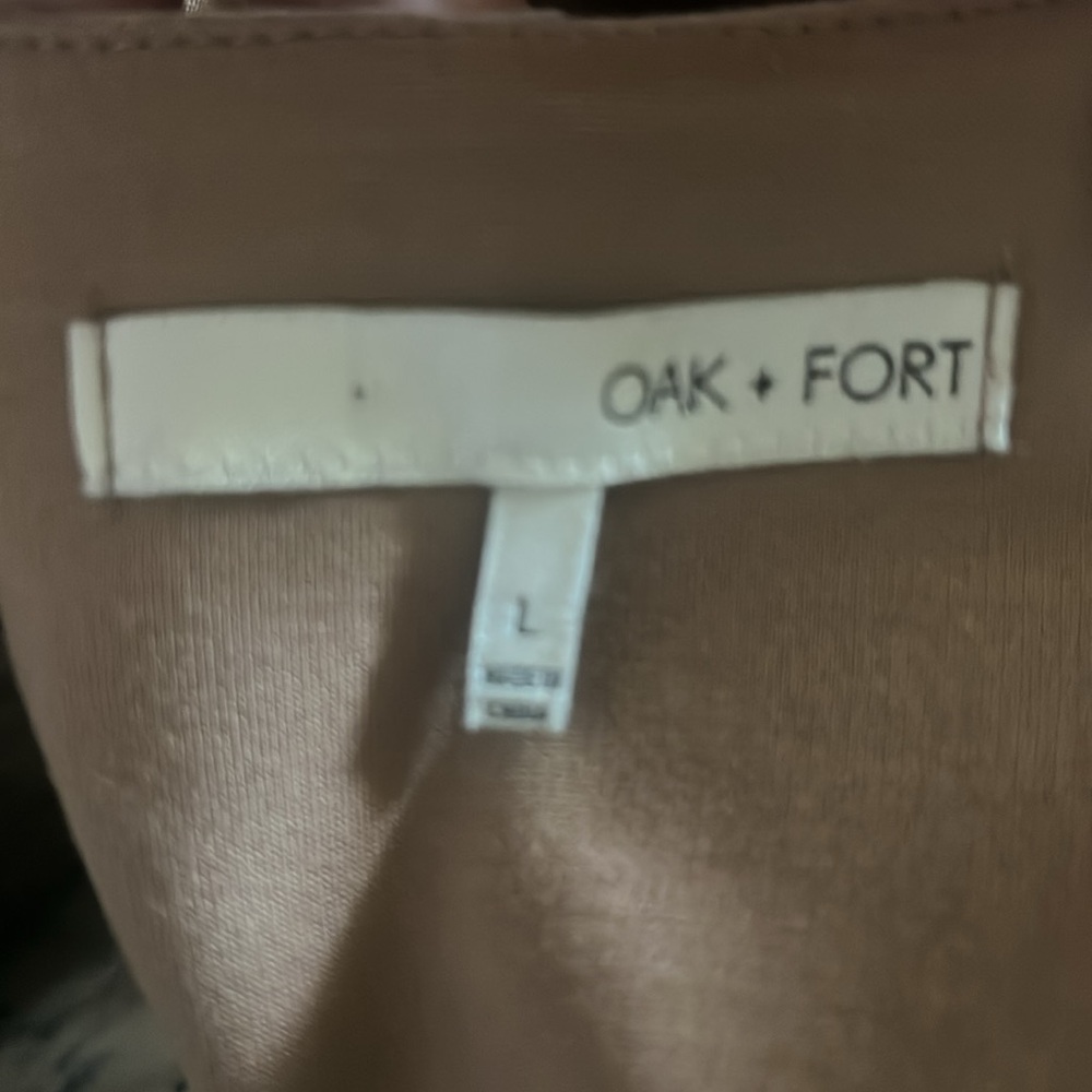 Oak + Fort Camel Boxy V-Neck Top Oversized 3/4 Sleeve Size L - Picture 7 of 8